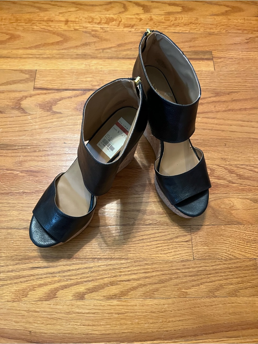 Nine West Black Open-Toe Wedge Sandals with Ankle Cuff